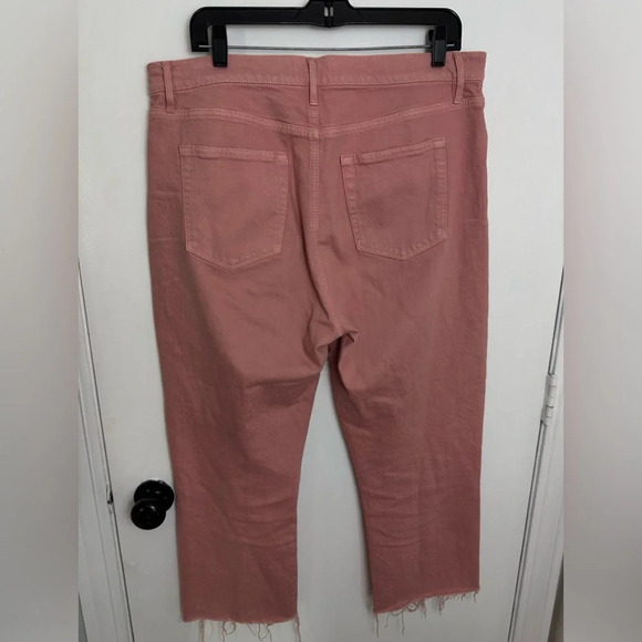 Loft High Waist Straight Crop Pink Denim Jeans Raw Hem Size 12/31 #1376 - Picture 3 of 10